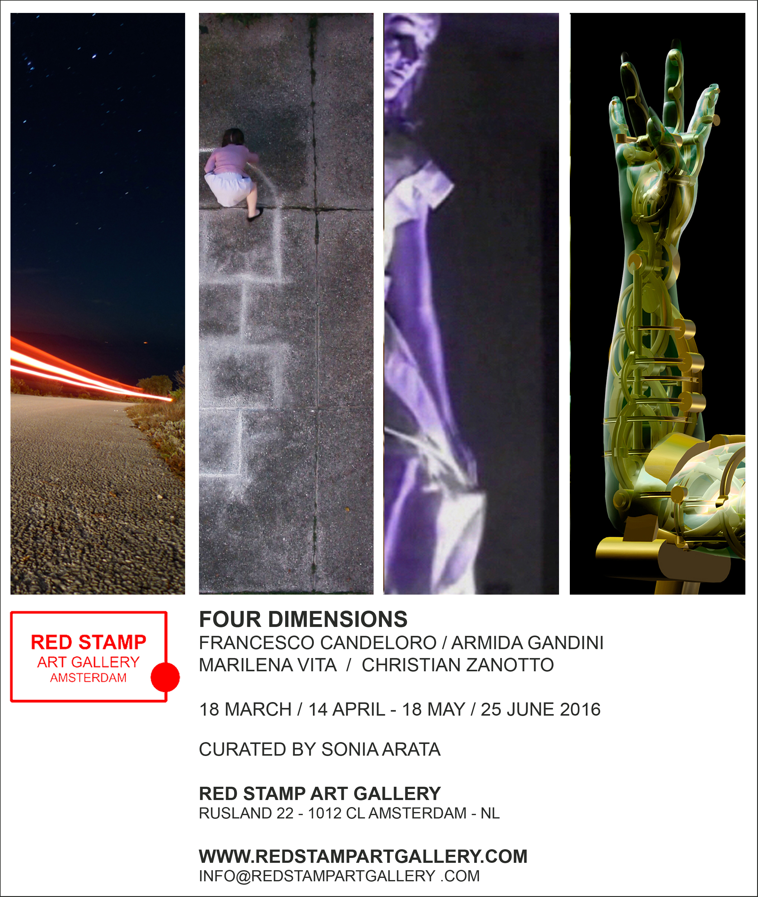 four dimensions,red stamp art gallery,francesco candeloro,armida gandini,marilena vita,christian zanotto,sonia arata